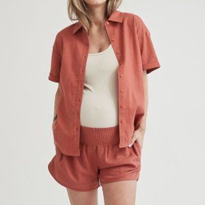 Thyme Maternity Linen Button Down Shirt and Shorts Set